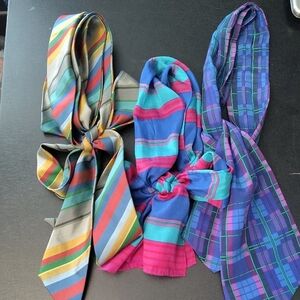 Bundle Lot Of 3 Head Or Neck Printed Scarves Various Sizes Vintage